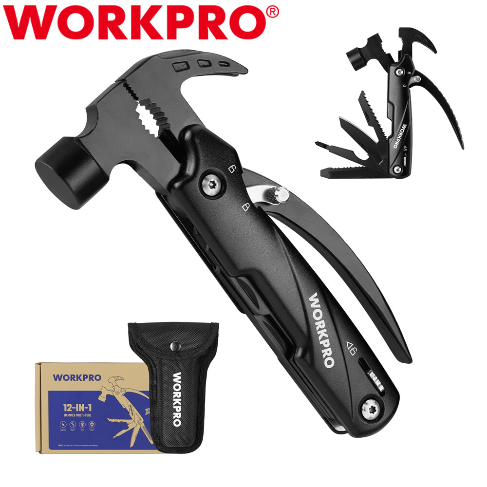 WORKPRO 12 in 1 Multitool Camping Tool w/Mini Hammer-EDC Gear Multi Tools Hammer