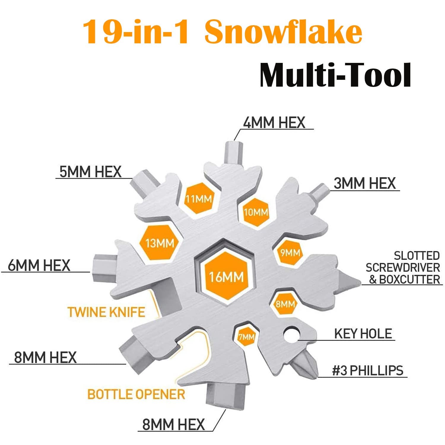 Snowflake Multi-Tool – 19-in-1 Stainless Steel Snowflake Tool with Keychain, …