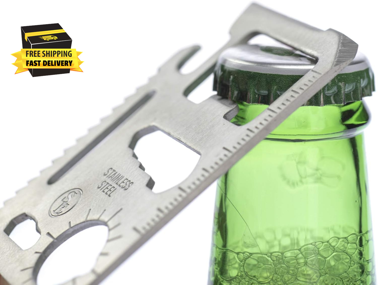 11-Function Stainless Steel Survival Pocket Tool – Compact, Credit Card-Sized Mu