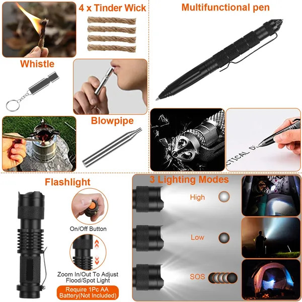 121Pcs Survival Kits Professional Emergency Survival Gear Tactical First Aid Kit
