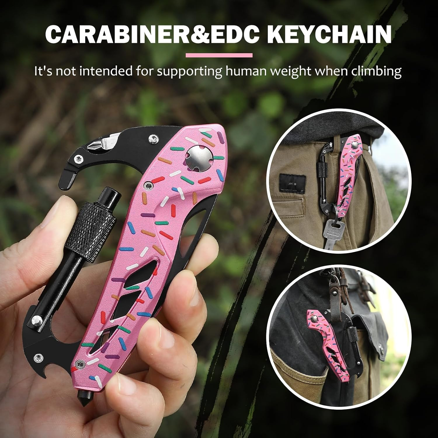 Donut Multitool Carabiner Knife Gifts for Women Men,Survival Gear for Camping Hi