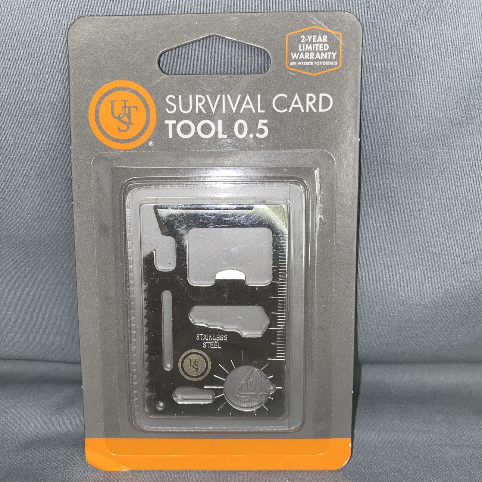 New UST SURVIVAL CARD TOOL 0.5 POCKET Size MULTI-TOOL w/ Sheath Stainless Steel