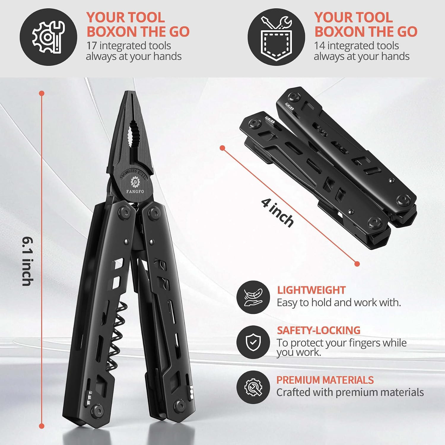 Multitool 17-In-1 Stainless Steel Multi Tool with Pocket Knife Needle Nose Plier