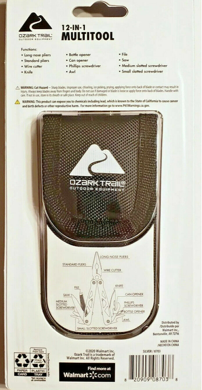 Ozark Trail 12-In-1Multi Tool Pliers,Wire Cutter,Saw, Knife W/Sheath in 3 Colors