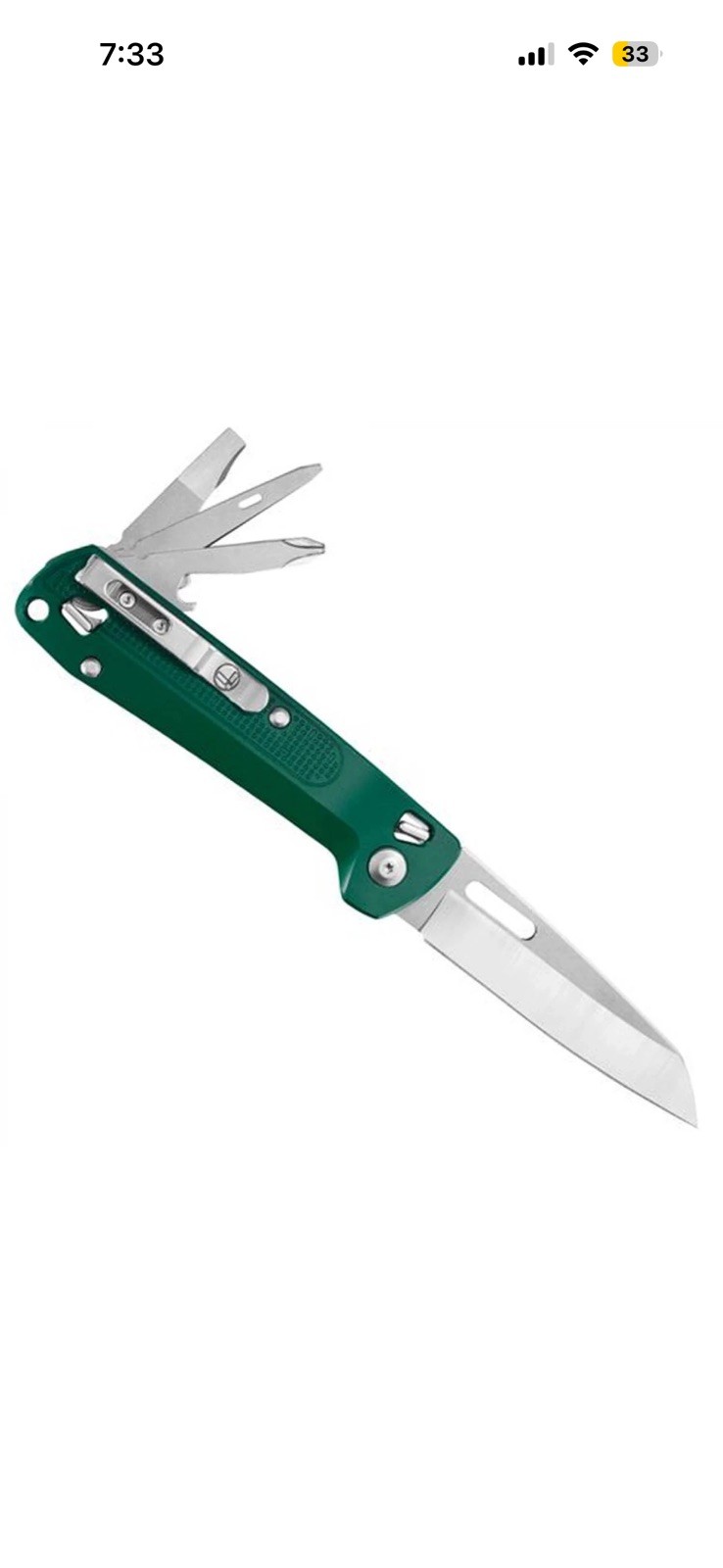 Leatherman Free K2 Evergreen Never Used Multi-Tool Pocket Clip Straight blade