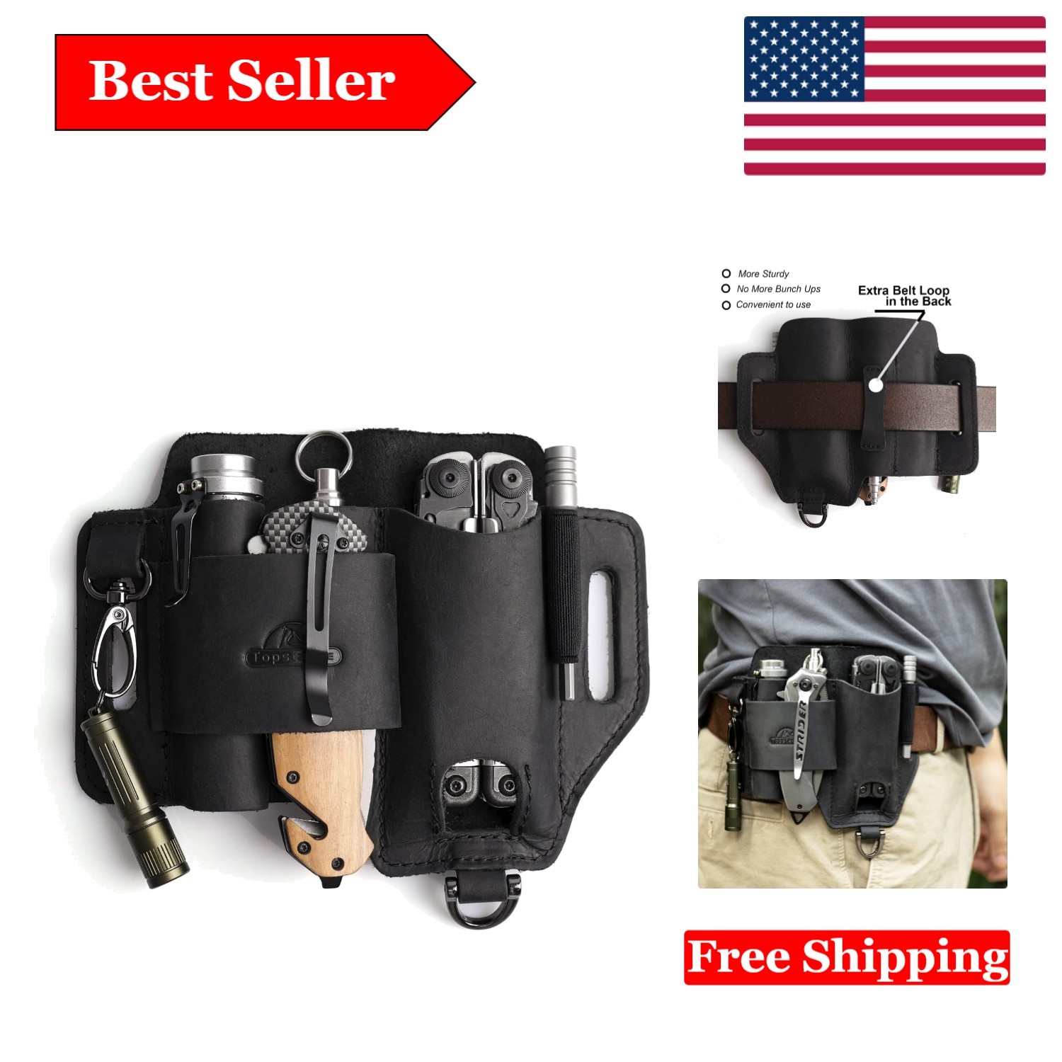 Leather EDC Belt Organizer for Multitools & Accessories