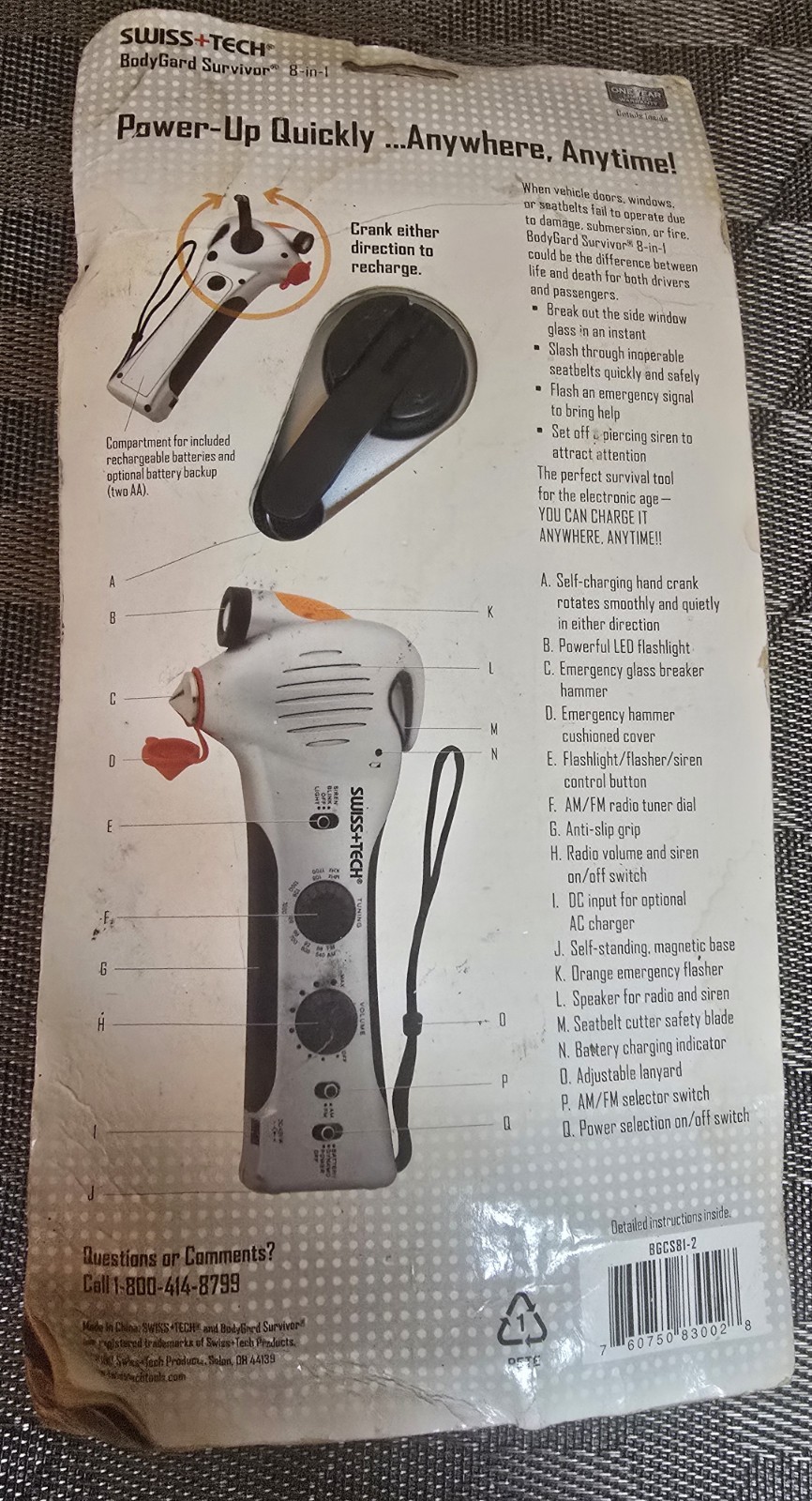 Swiss+Tech Auto Self Charging Emergency Tool; Radio, Glass Break, Siren & More