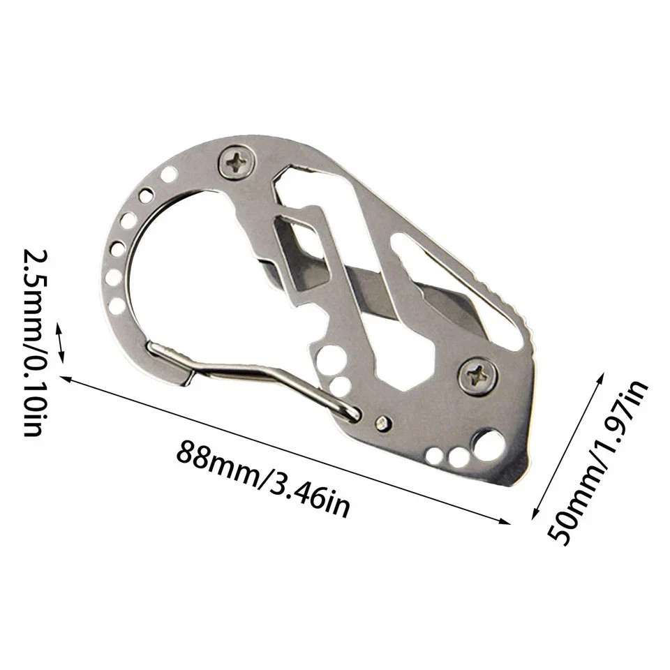 Stainless Multi Tool EDC Pocket Survival Carabiner Screwdriver Keychain Wrench**