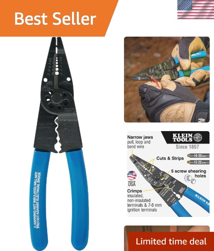 Ergonomic 8-Inch Multi-Tool: Wire Cutter, Stripper & Crimper for Electricians