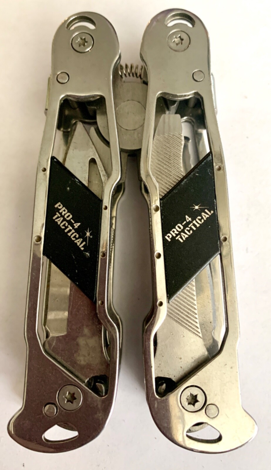 PRO-4 POWER TACTICAL 12-IN-1 MULTI-TOOL PLIERS, CHROME TONE METAL & BLACK