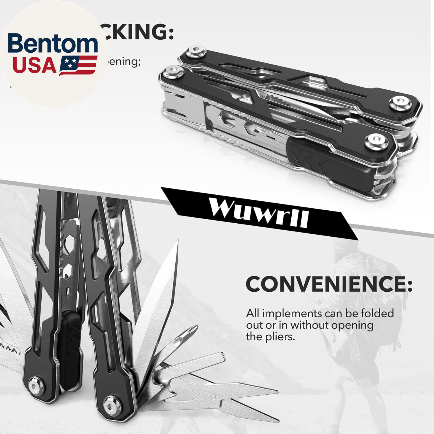 Multitool with Safety Locking,16-In-1 Multi Tool Stainless Steel Pocket Knife Se