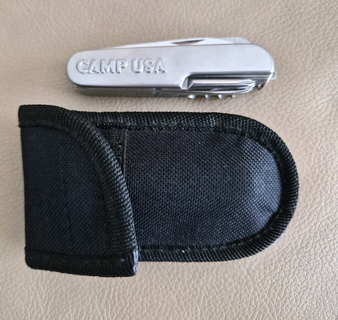 CAMP USA Multi Tool Pocket Knife Camping STAINLESS STEEL with Nylon Case
