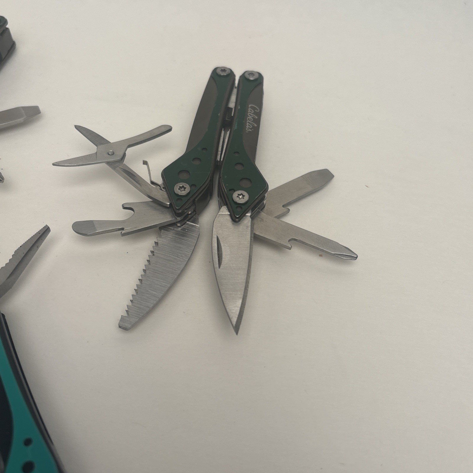 LOT of 3 Cabela/Pursuit Green 7-in-1 Small Multi-Tool Camp Hike Fish Hunt