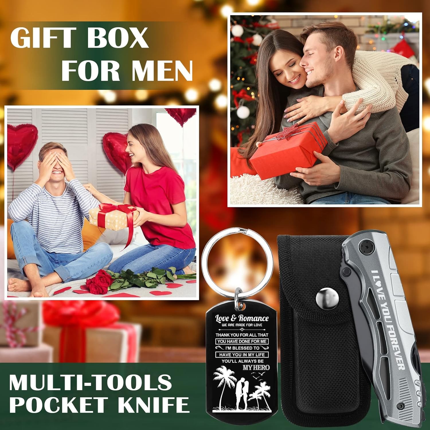 Gifts for Him Boyfriend Husband,Multitool Pocket Knife “I LOVE YOU”,Christmas Va