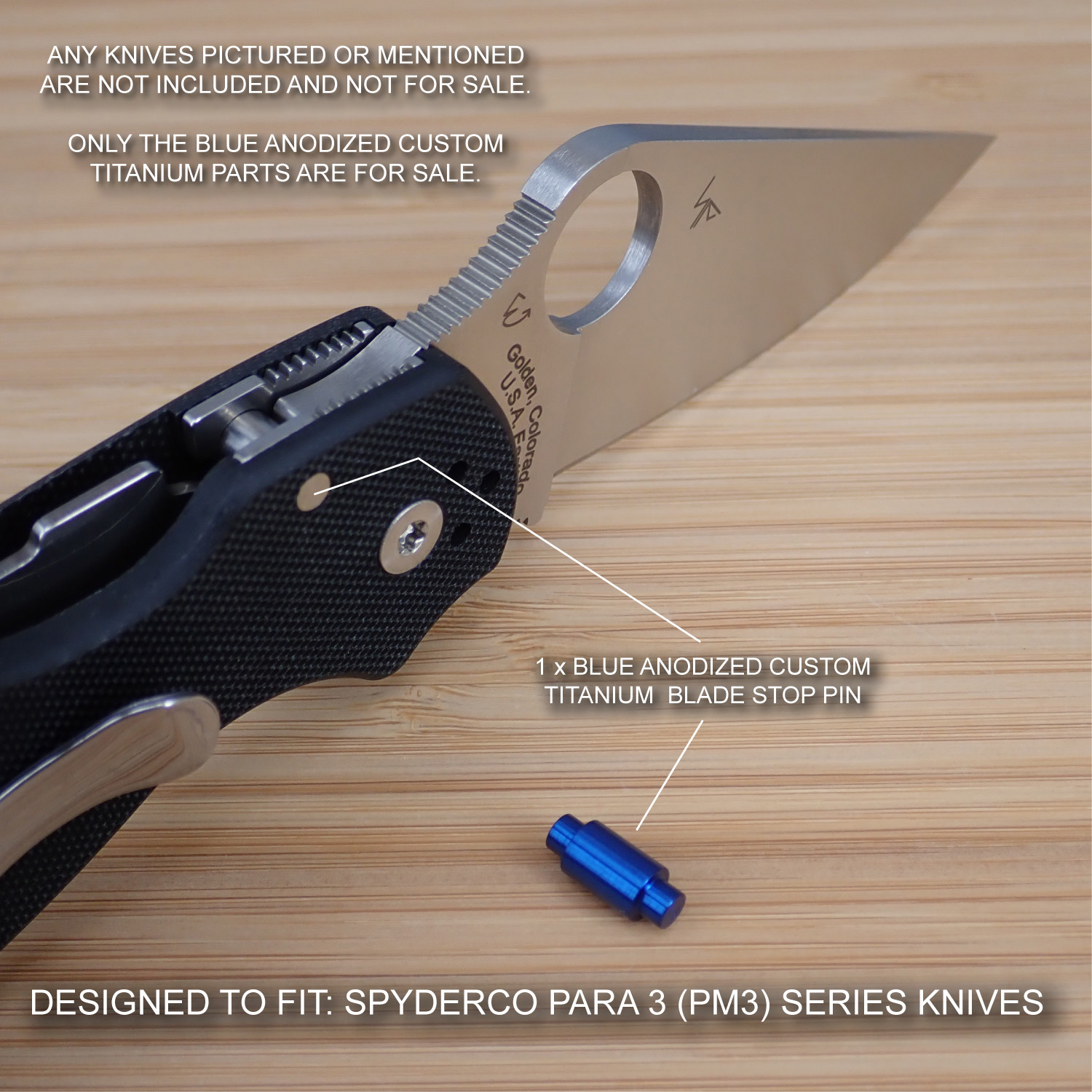 Spyderco Paramilitary Para 3 PM3 Custom BLUE Titanium Blade Stop Pin & Screw Set