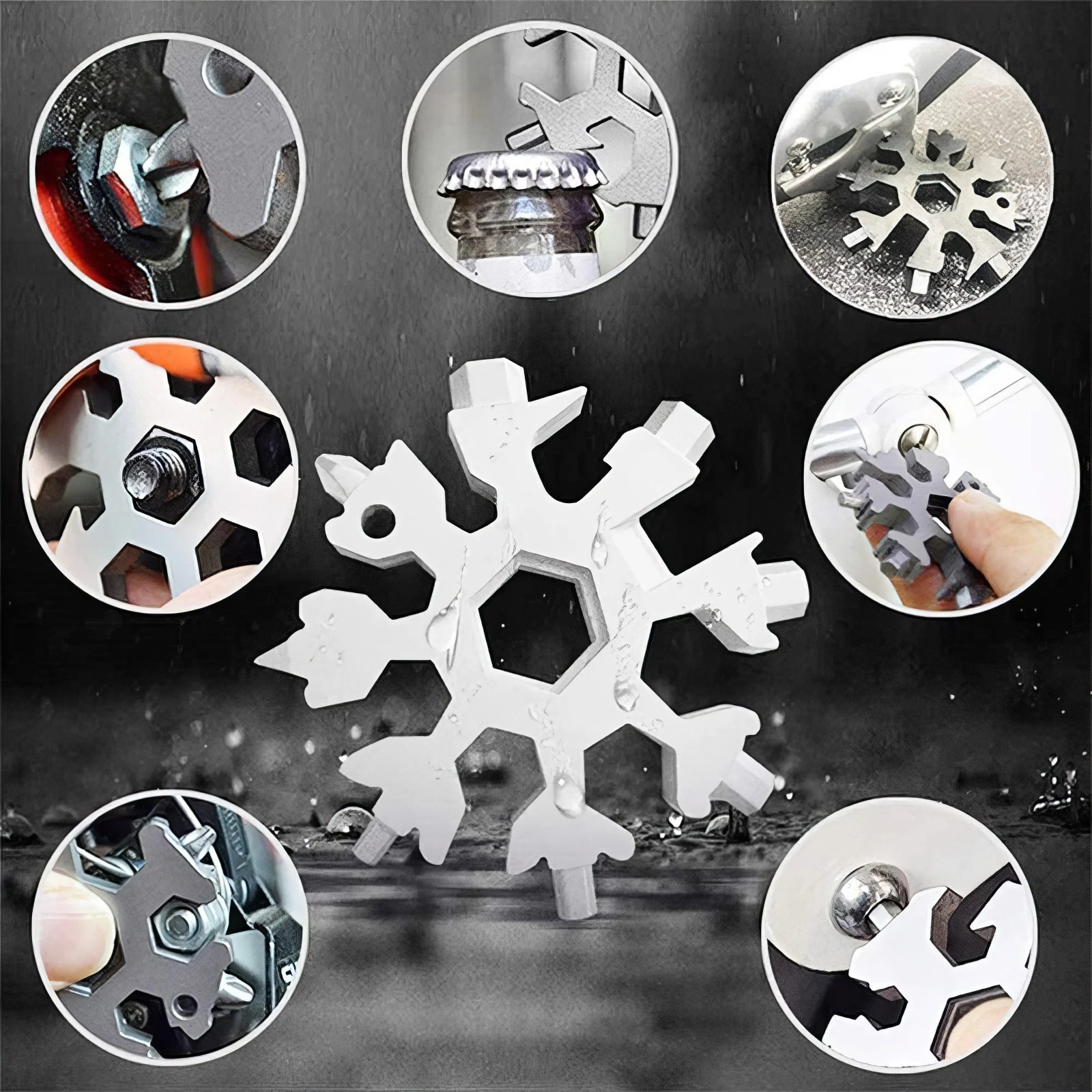 Multi Tool Snowflake Stainless Steel Wrench Bottle Opener Keychain Camping Gear