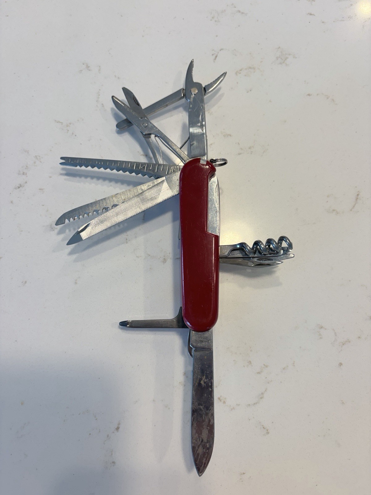 Red Vintage Swiss-Style Multi-Tool Pocket Knife, Scissors, Corkscrew, Nail File