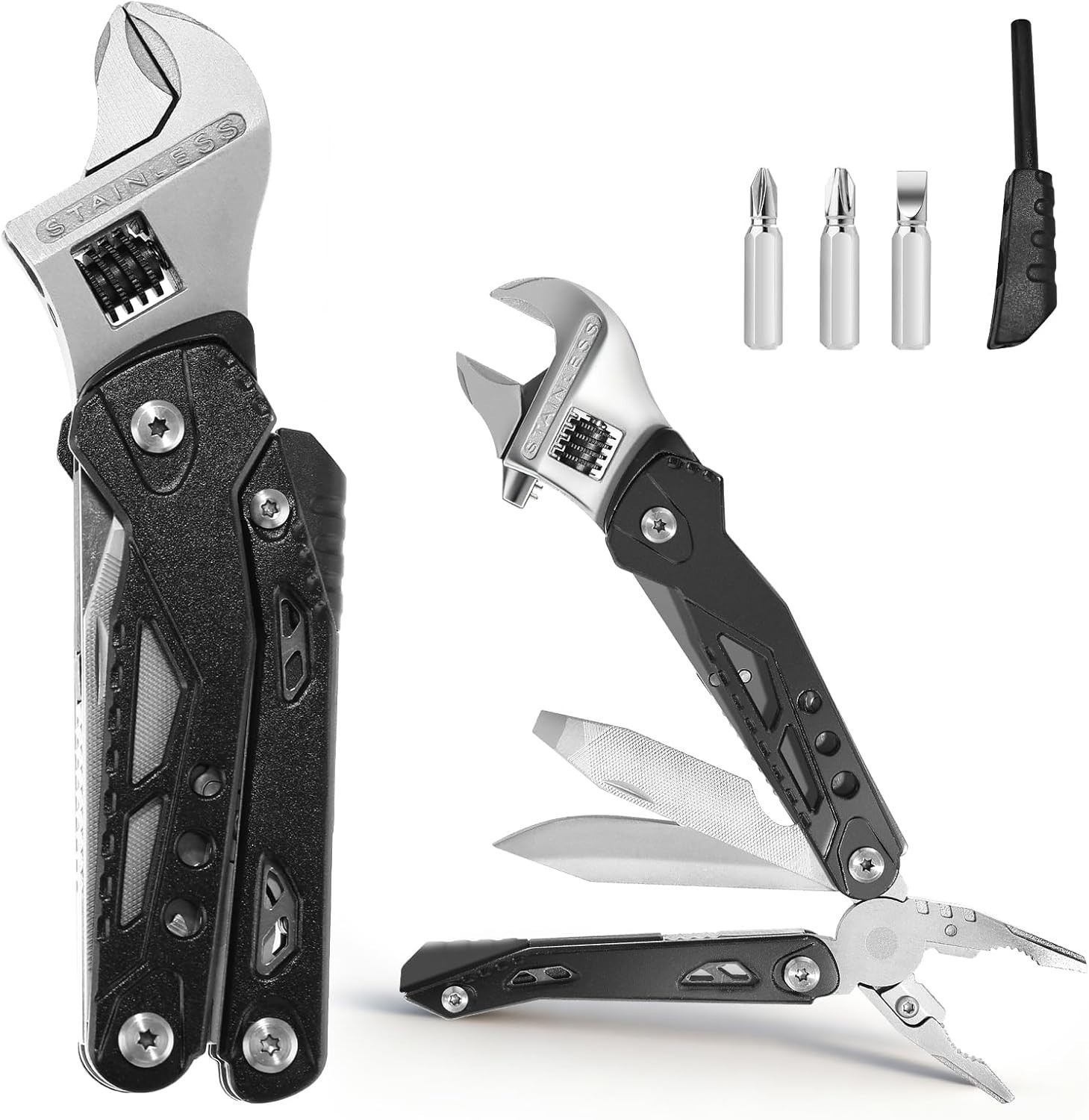 Multitool, 14-in-1 Adjustable Wrench with Screwdrivers, Knife, Saw, Pliers,…