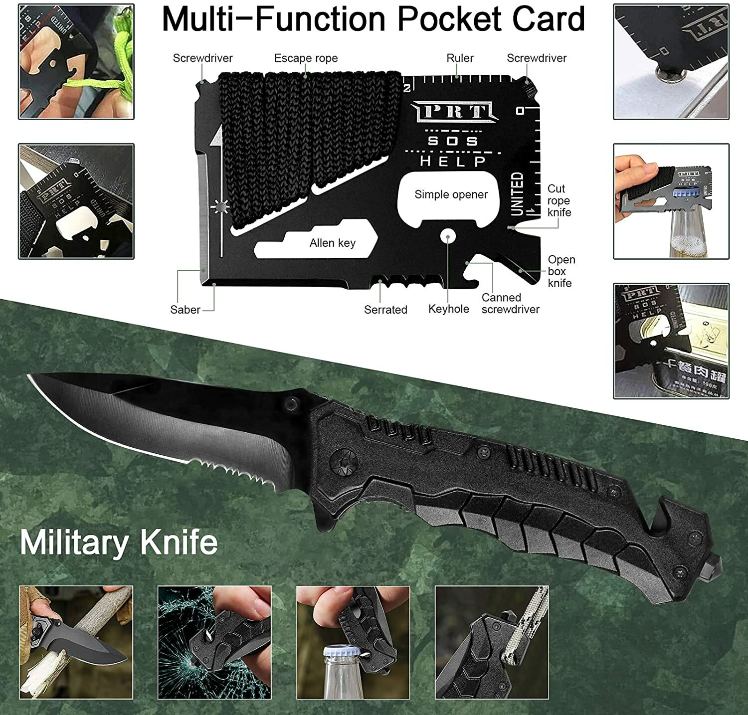 TJ3 Survival Kit 11-in-1 Camping Hiking BackPacking Knife Flashlight Multi-Tool