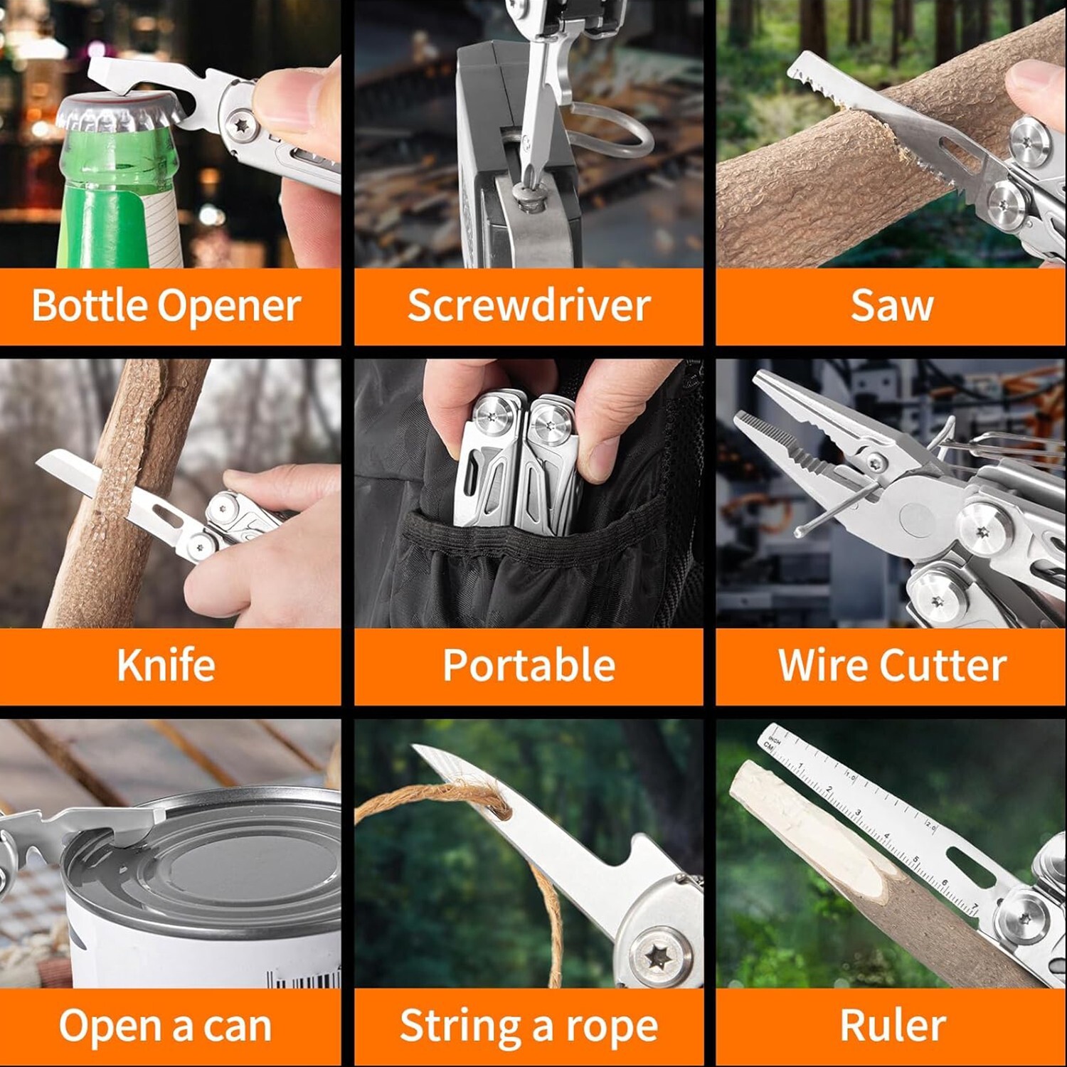 Multi Tool Pliers 16-in-1 Folding Knife Saw Screwdriver Scissors Bottle Opener