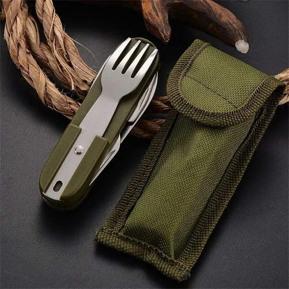 7in1 Multi Function Outdoor Diner Stainless Steel Folding Fork Knife Picnic Camp
