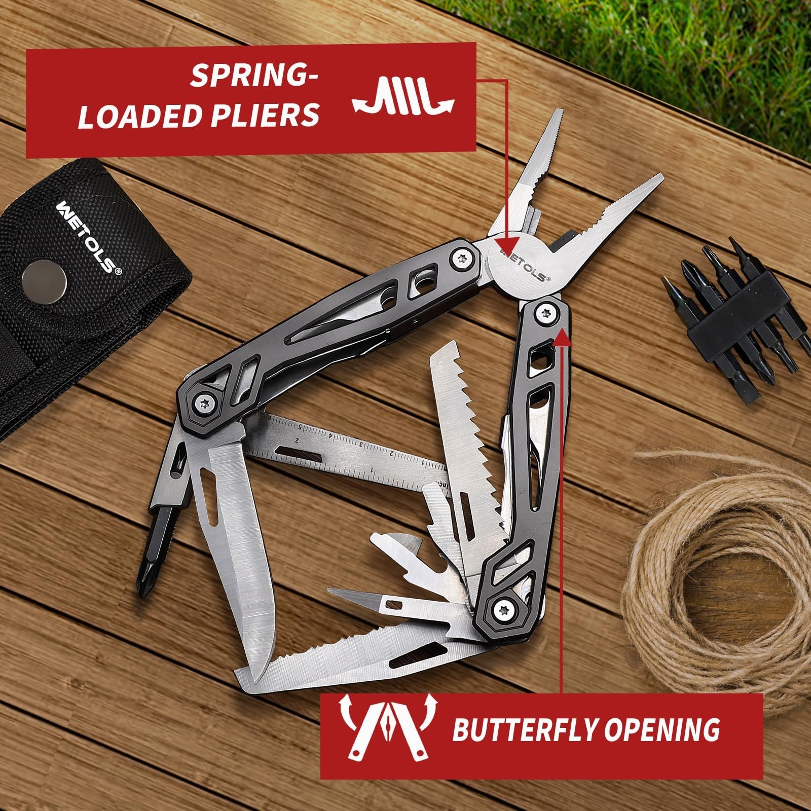 21-in-1 Multitool with Pocket Knife, Stainless Steel Pliers & Screwdriver Bits –