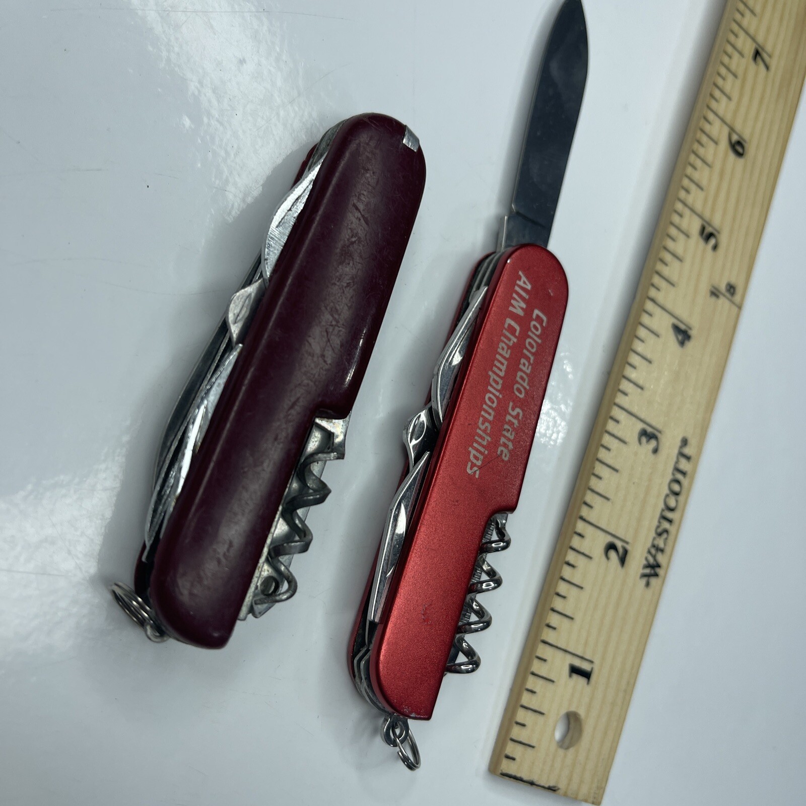 A8 Lot 2 Red Army Fold Utility Pocket Knife Stainless AIM Colorado Repair On Lt