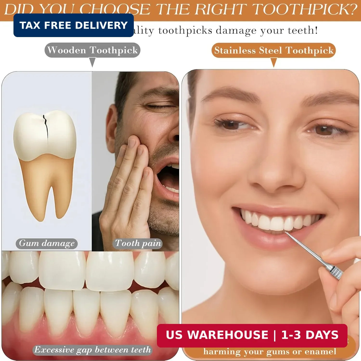 2PCS Portable Mini Titanium Toothpicks with Stainless Steel Holder – Reusable Me