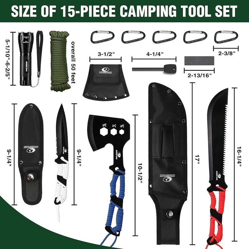 Outdoor Survival Tool Set Camping Axe Machete Hunting Knife Flashlight Kit New