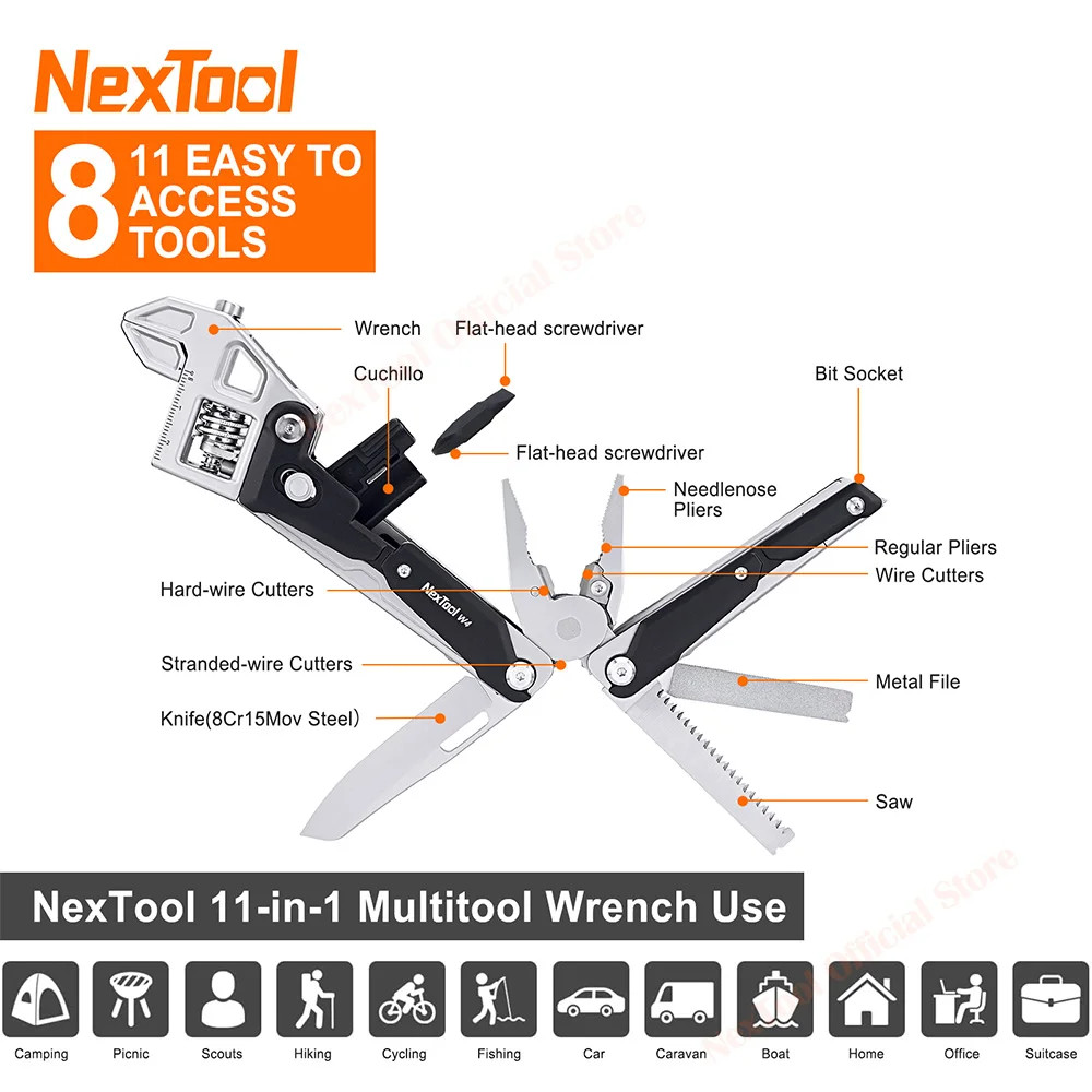 NexTool W4 Adjustable Wrench 11-In-1 Multitool Wrench Folding Pliers Knife Hand