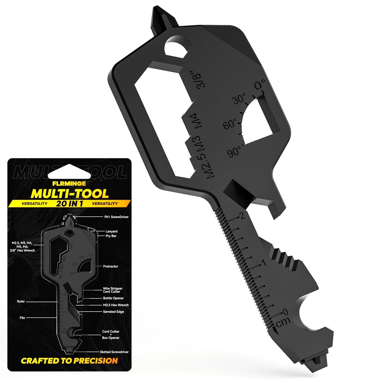 Key Shaped Pocket MultiTool 20-in1 Multi Tool, Stainless Steel Keychain Utility