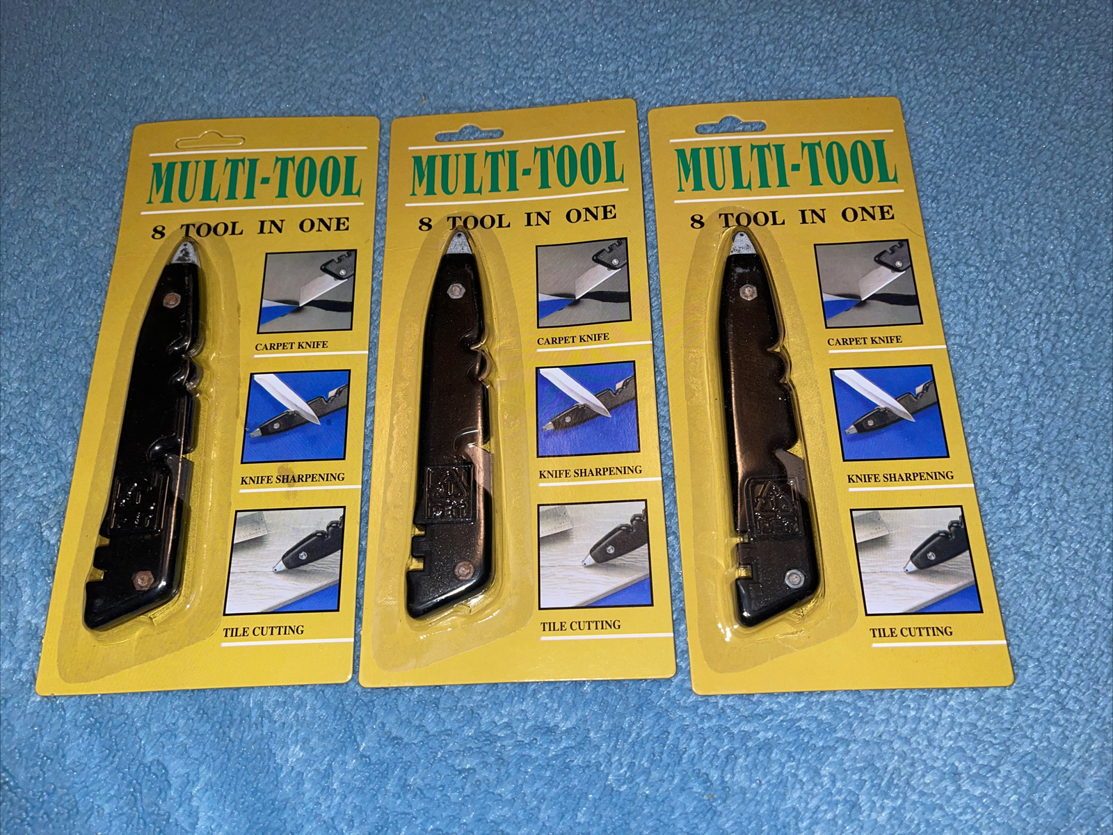 Three NEW Multi-Tool 8Tools In One Carpet knife, Tile Glass Cutter, Sharpener