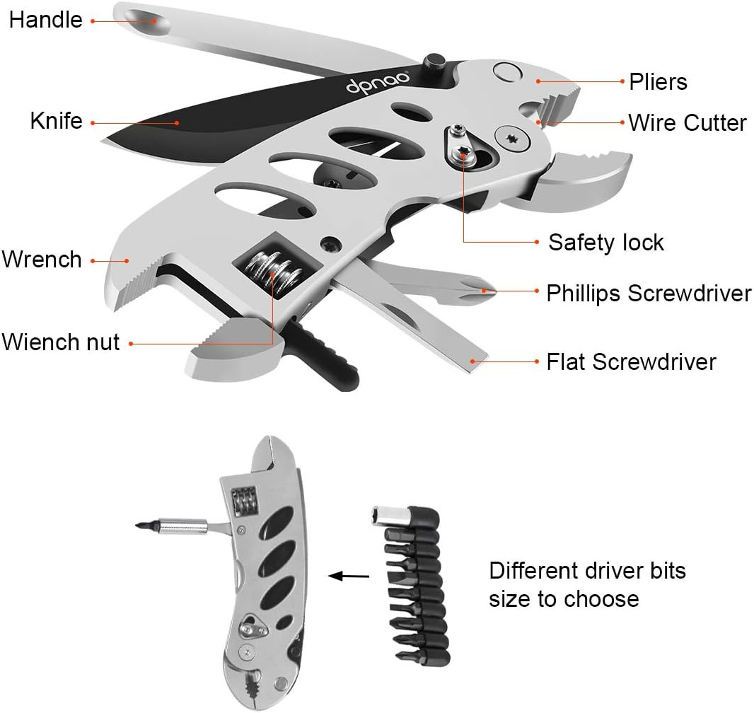 Multitool Wrench with 7 Tools/Pliers/Wire Cutter/Flat Screwdriver/Phillips Screw