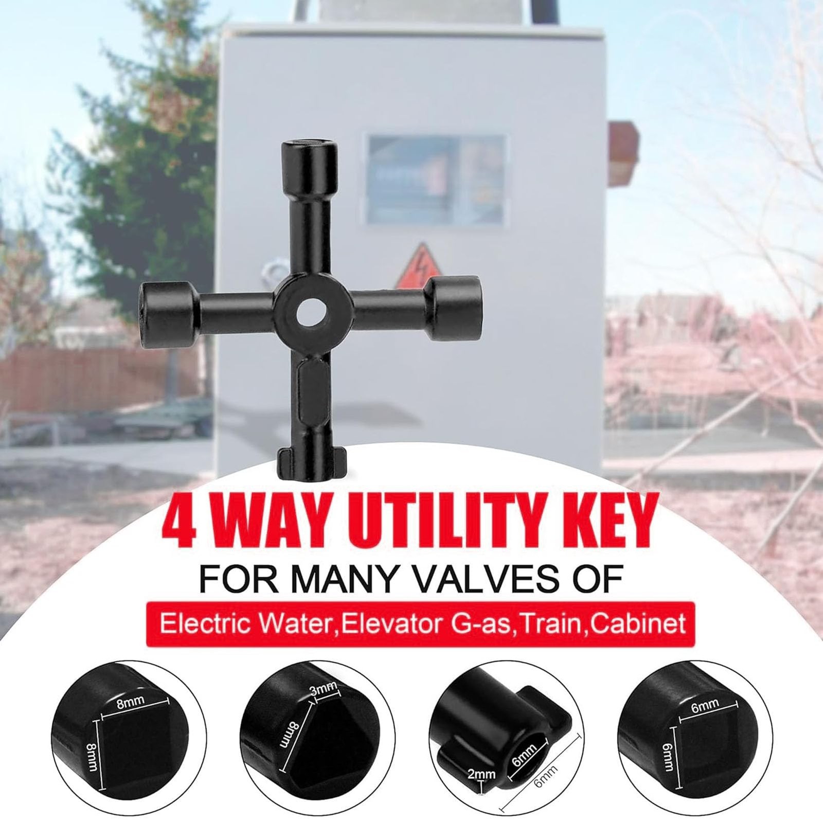 Carbon Steel Water Meter Key T Handle 4 Way Sillcock Wrench Shut Off Tool