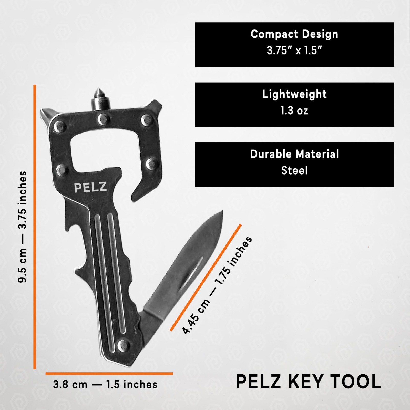 Pelz Tool SilverCompact Multi-Tool Carabiner: Screwdrivers, Bottle Opener, Phone