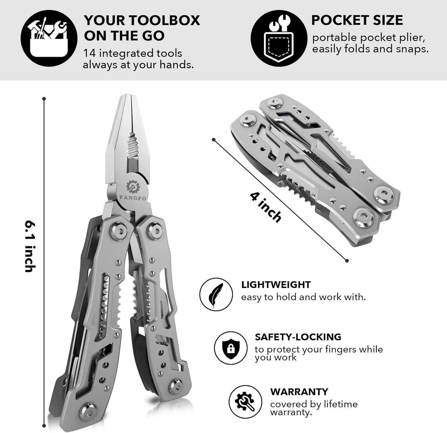 Elegant 14-in-1 Stainless Steel Multitool Pliers with Safety Lock – Perfect Gift