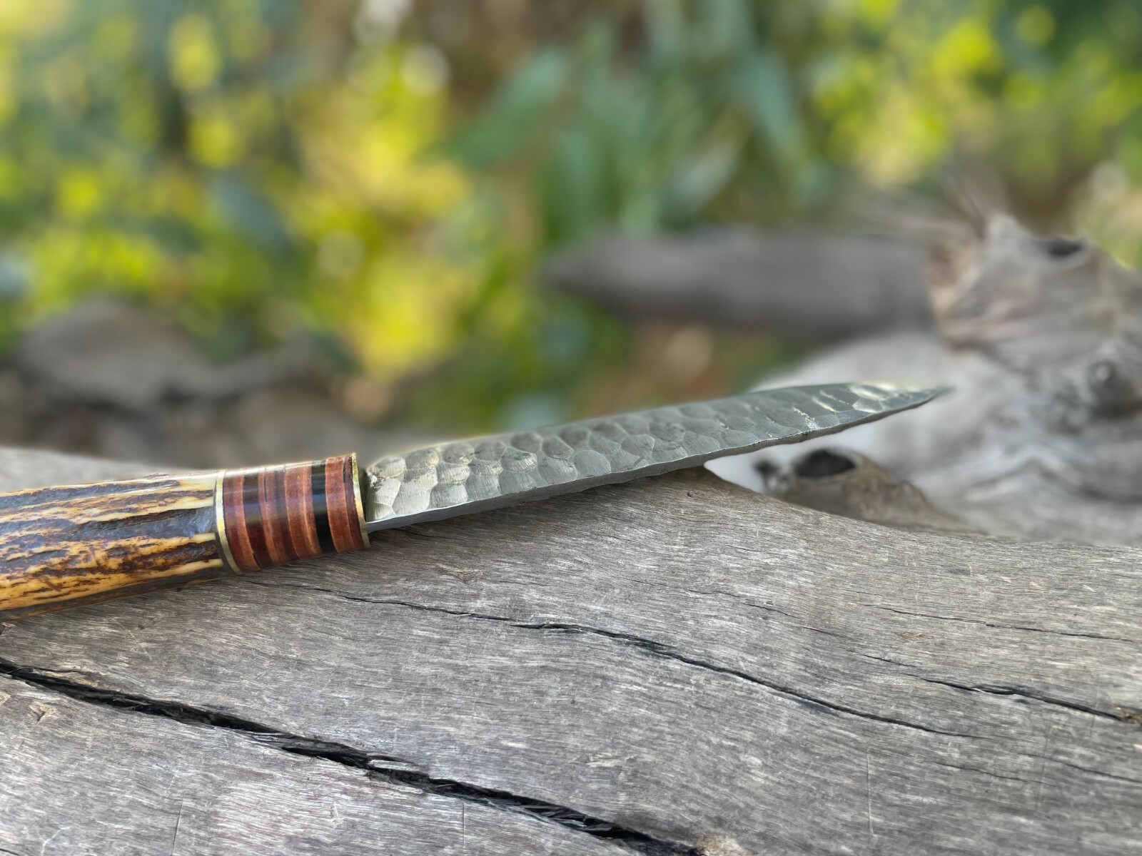 HANDMADE CARBON STEEL FIXED BLADE FULL TANG CAMPING KNIFE WITH STAG HORN HANDLE