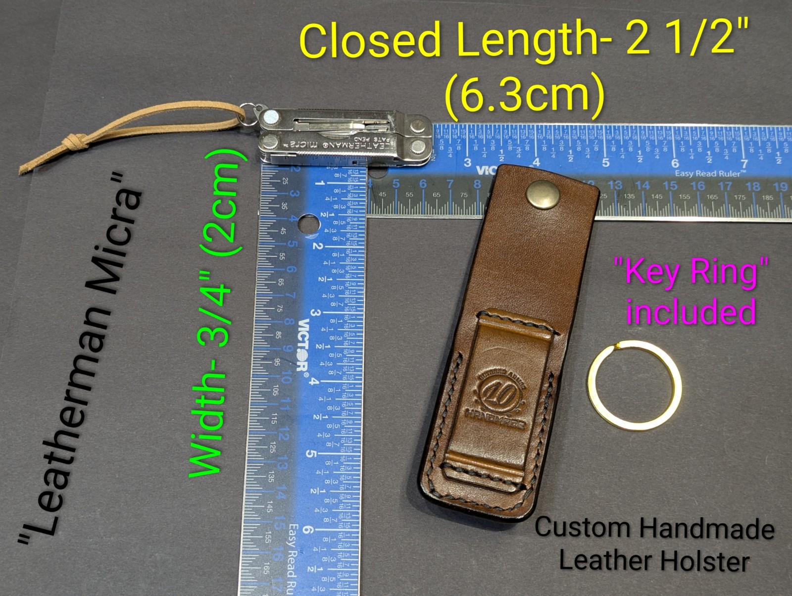 Leatherman Micra Keychain Tool w/ Custom Handmade Leather Holster