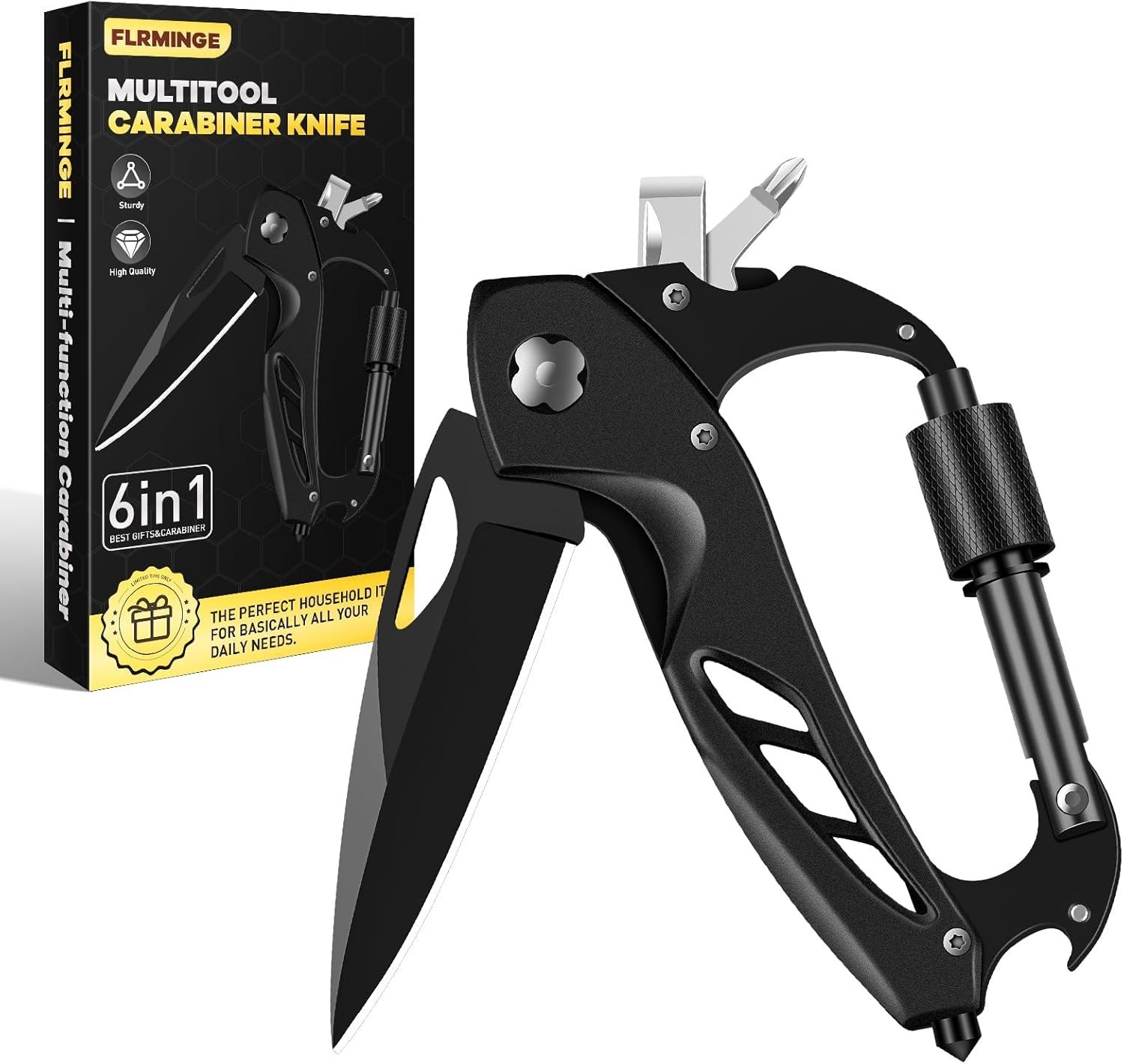 Multitool Carabiner W/ Pocket Knife Survival Gear Camping Hiking，EDC Carabiners