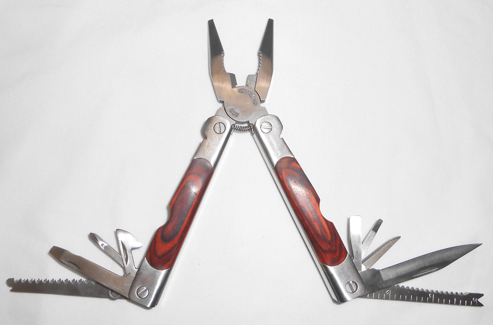 Sheffield 12-In-1 Multi Tool w/ Hardwood Handle Pliers Knife Blades Screwdrivers