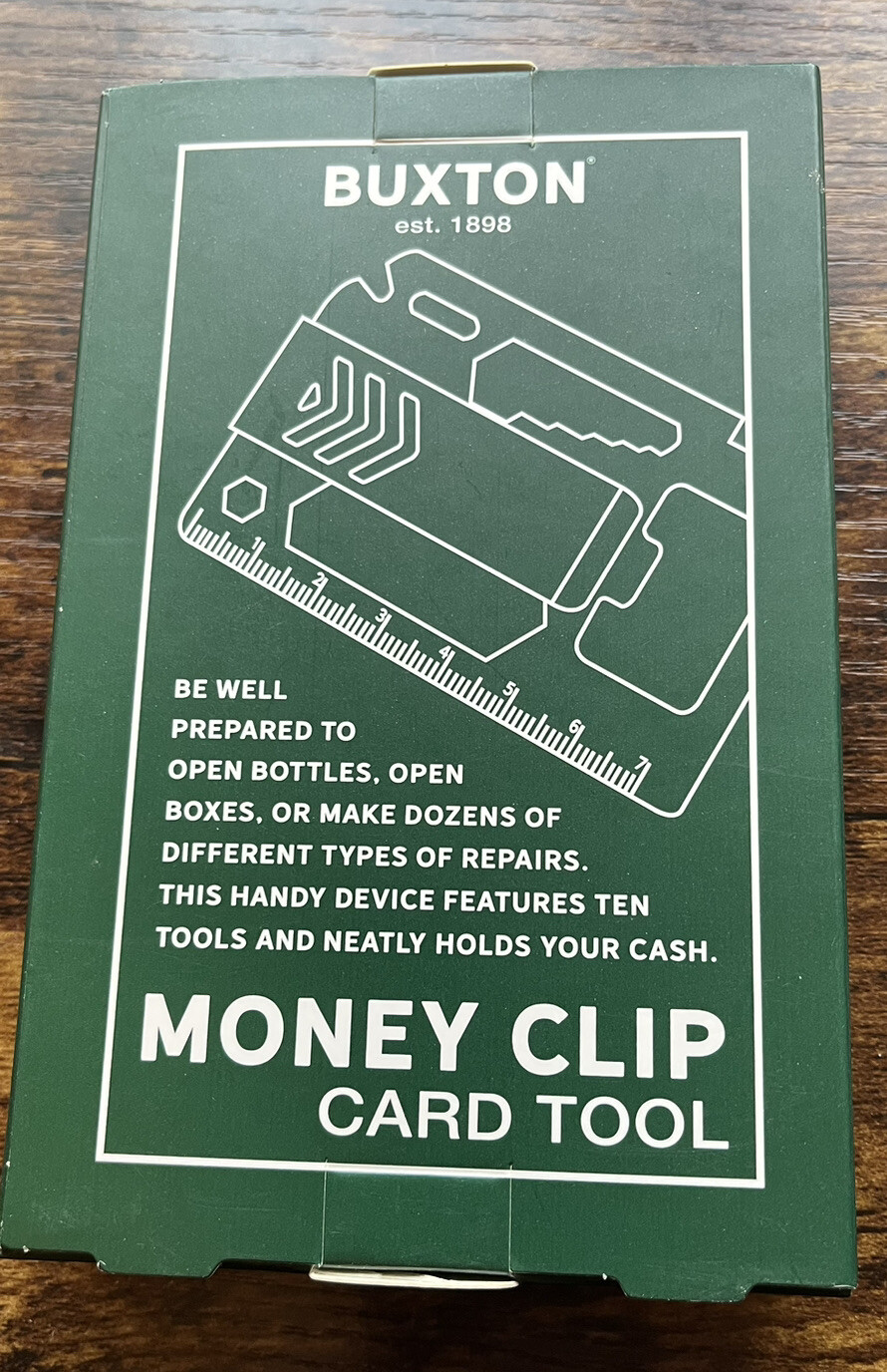 New In Box Buxton Money Cash Clip & Card Tool 10 Tools In One Bottle Opener Too