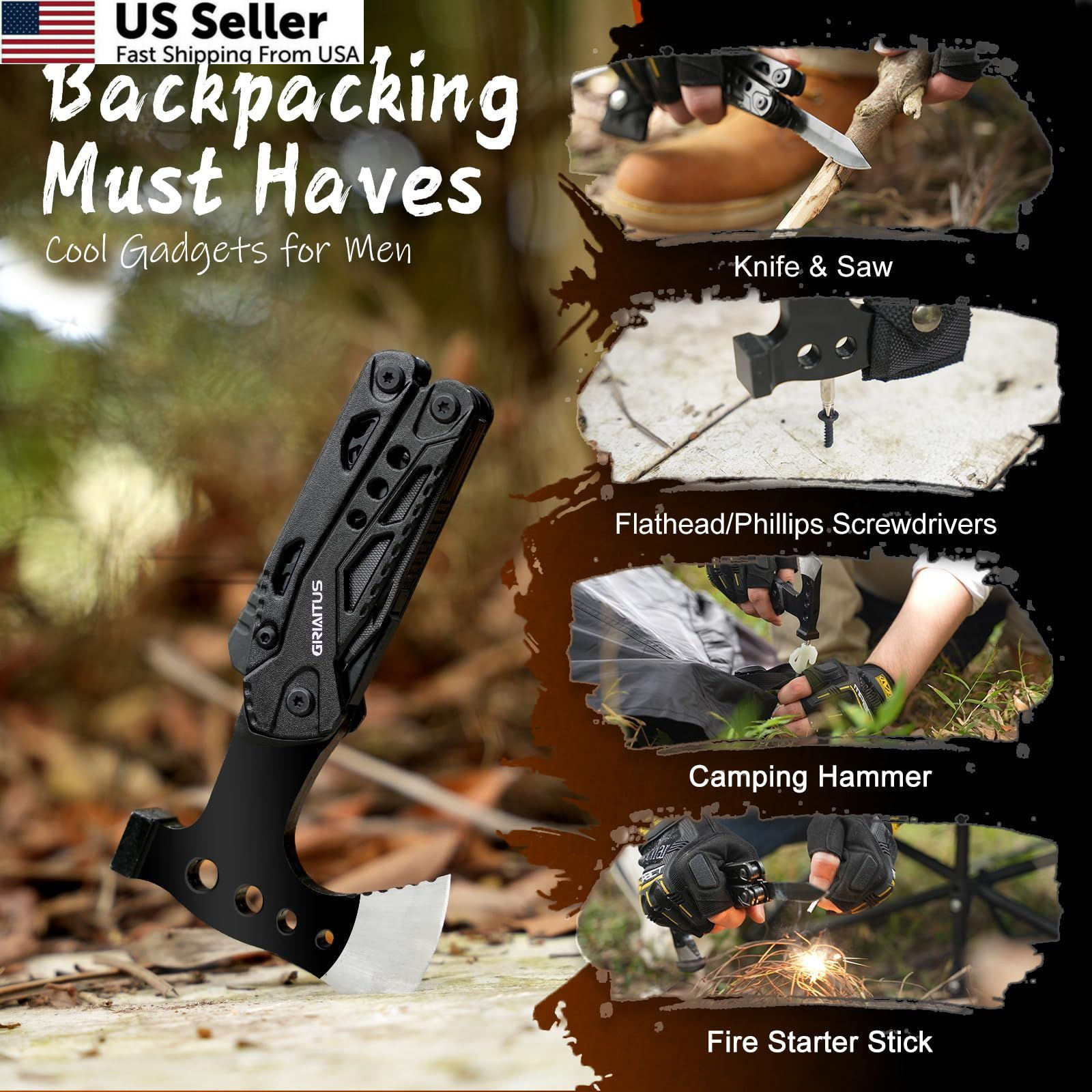 Camping Essentials Multitool Accessories Gifts for Men 16 in 1 Black