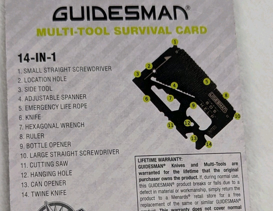 Guidesman multi tool Survival Kit Camping Fishing Hiking Climbing 14-In-1 Gadget