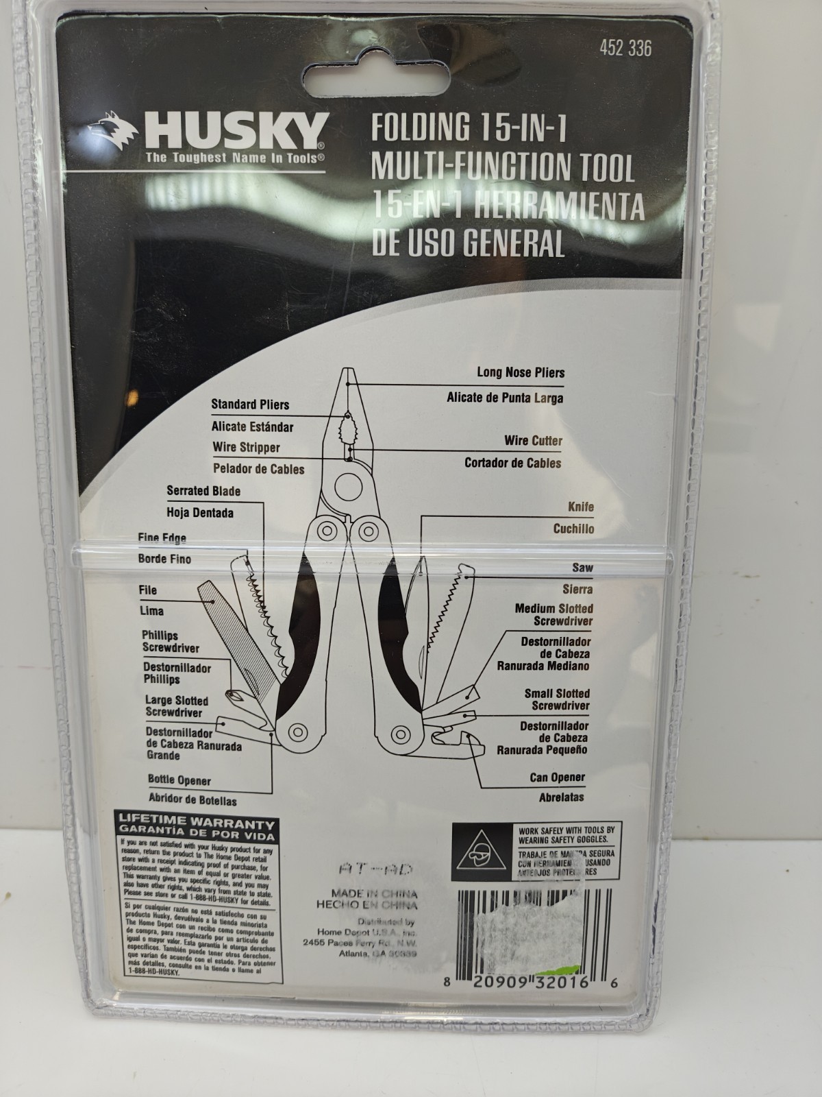 Husky 15-IN-1 Multi-Tool Pliers Knife Serrated Blade