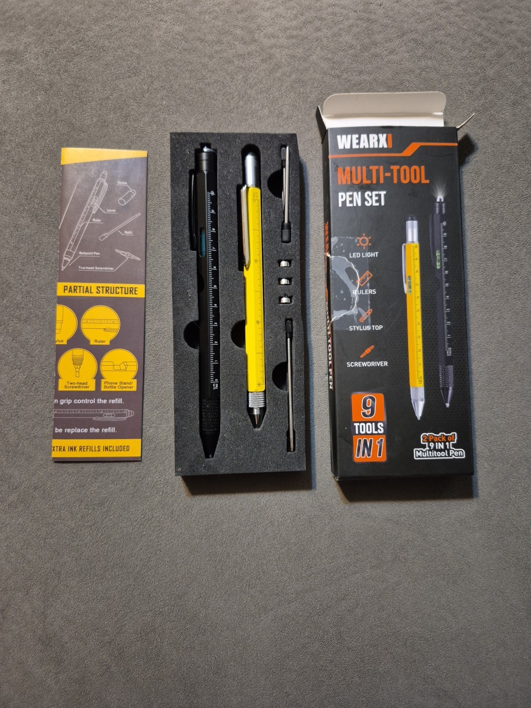 Multi Tool 9 In 1 W/Batteries Pen Stylus Screwdriver Light Level Ruler 2 Pack