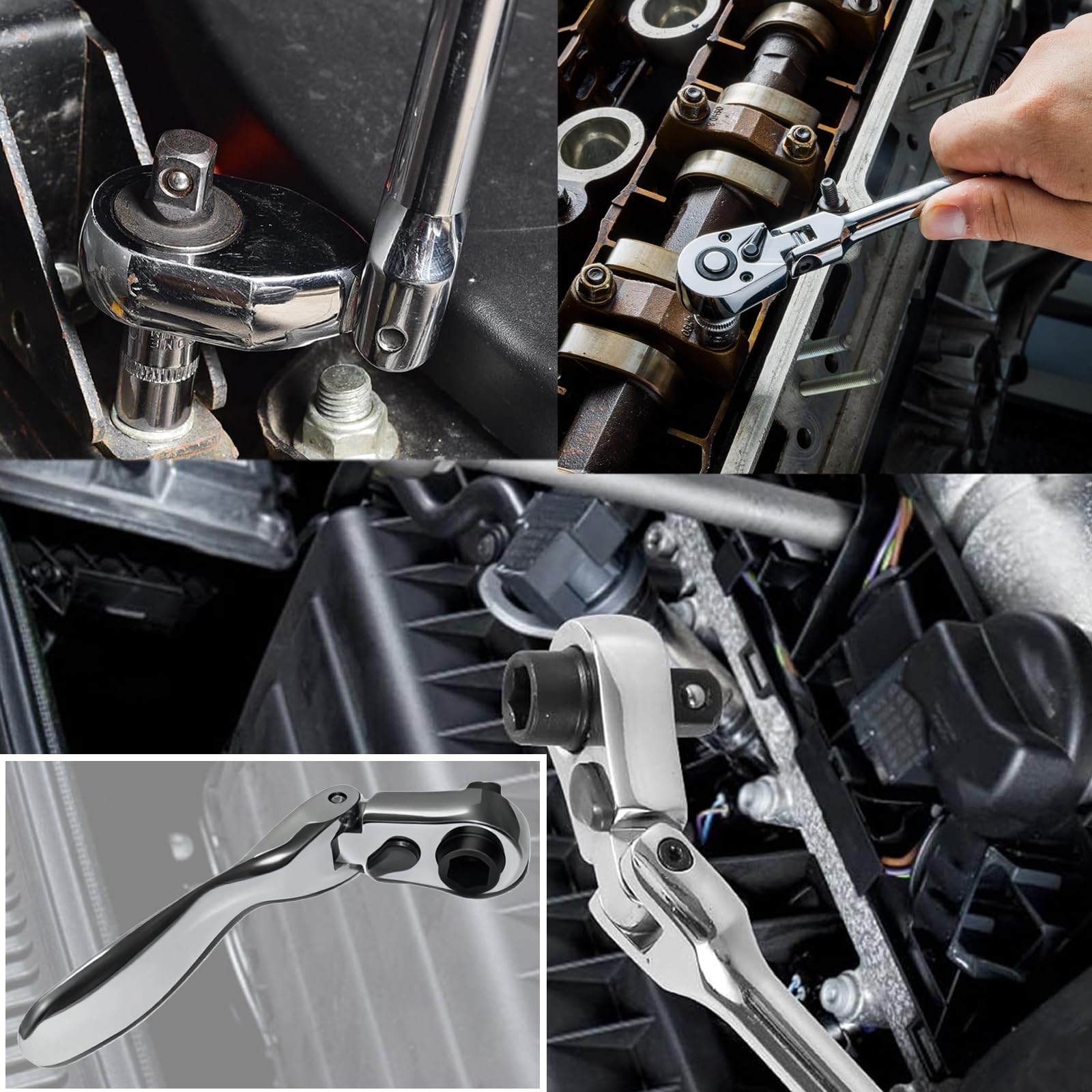 2-in-1 Flex-Head 1/4″ Ratchet Wrench 72-Tooth Reversible, Mini Socket & Hex B…