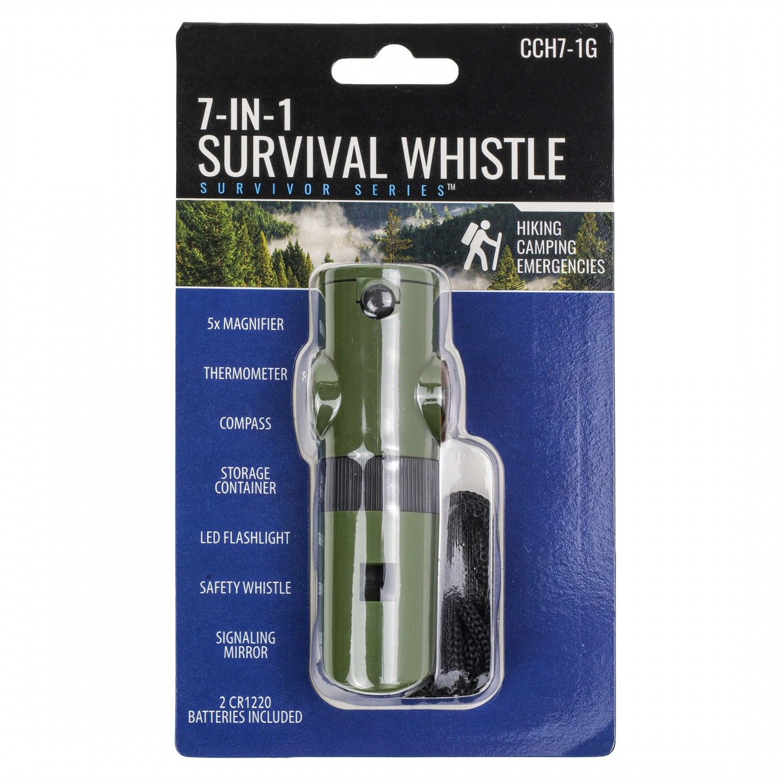 Survival Outdoor Multi Tool Whistle Compass LED 7 in 1 Flashlight