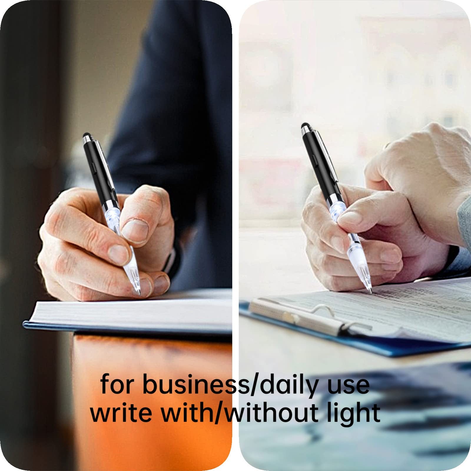 Pen with Light and Stylus Tip (2 Cts), 3 in 1 Light up Pens with Rubber Tip Styl