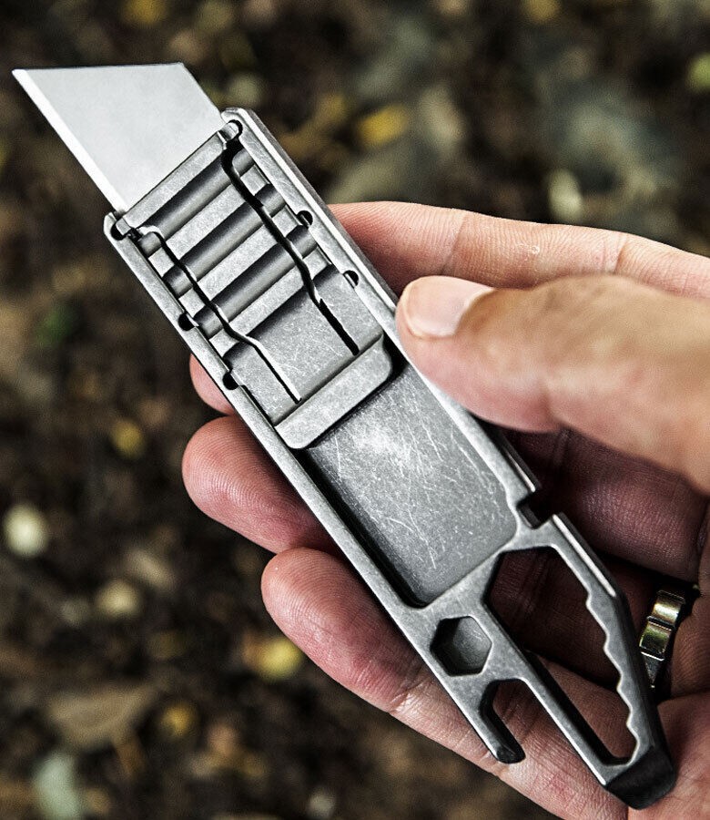 Premium Titanium Utility Knife Opener Crowbar Wrench Tactical EDC Tool Keychain