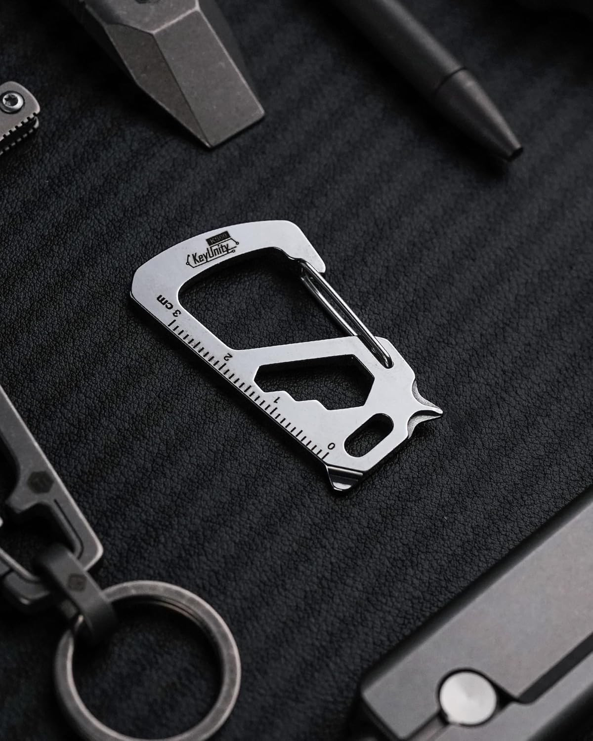 KS00S Carabiner Clip Multitool Stainless Steel 7 Tools in 1, Quick Release Clasp